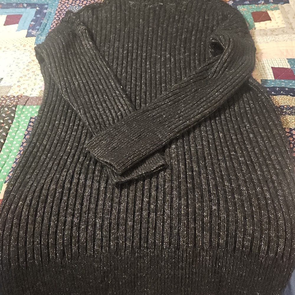 Tahari Black Tan Marle Ribbed Turtleneck Sweater Dress